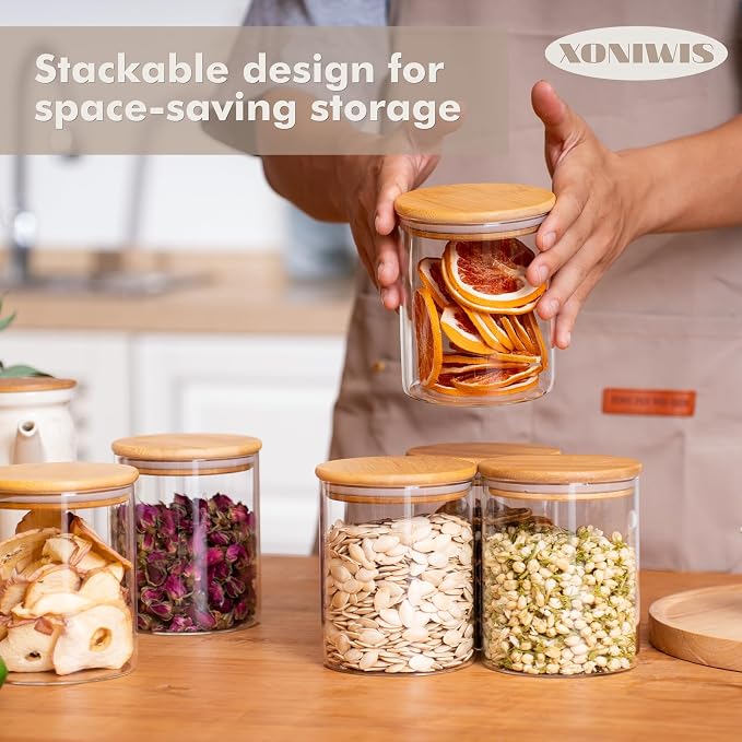 25oz 6PCS Round Airtight Glass Food Storage Jars, Stackable Spice Jar, Kitchen - Image 3