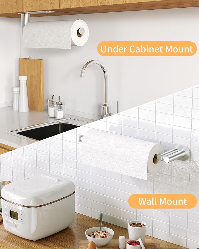 Paper Towel Holder Under Cabinet, 13Inch Self-Adhesive or Wall Paper Towel - Image 6