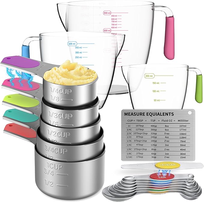 Magnetic Measuring Cups and Spoons Set, 5 Stainless Steel Measuring Cups by Minteem-MeasuringCups