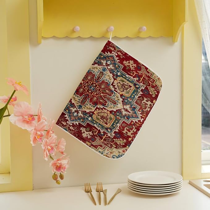 Burgundy Red Dish Drying Mat 18 x 24 inch Bohemian Rug Carpet Decorative Drying - Image 5
