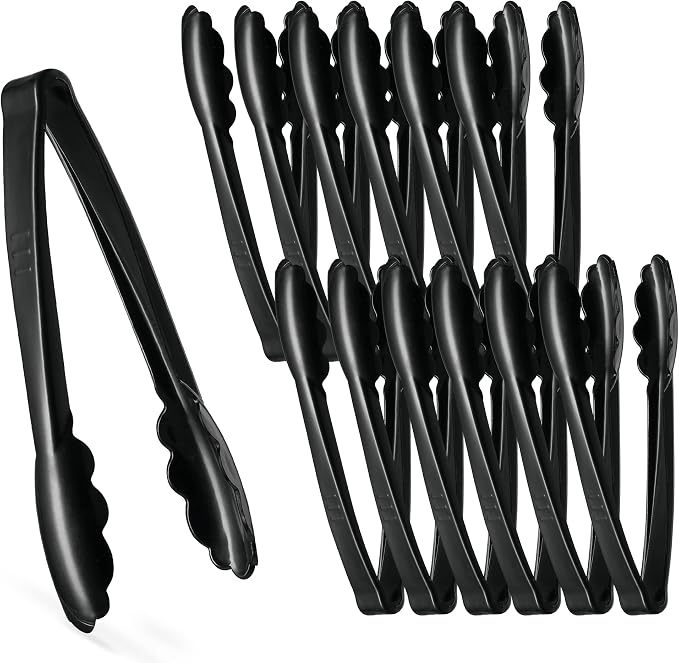 Plasticpro 9'' Serving Tongs Heavy Duty Reusable Kitchen and BBQ Black Serving by PLASTICPRO