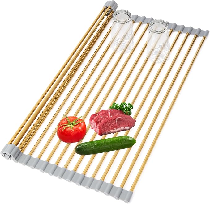 Extra Large Golden Roll-UP Dish Drying Rack-Stainless Steel Dish Drainer Over by HAYAWEY