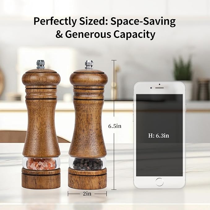 Haomacro Wood Salt and Pepper Grinder Mills Set, Classic Manual Pepper Grinder - Image 6