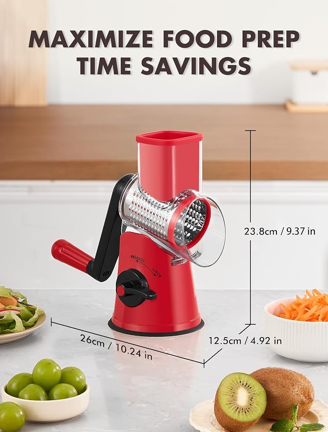 GDL Rotary Cheese Grater, Upgraded 5-in-1 Cheese Grater Hand Crank, Vegetable - Image 7