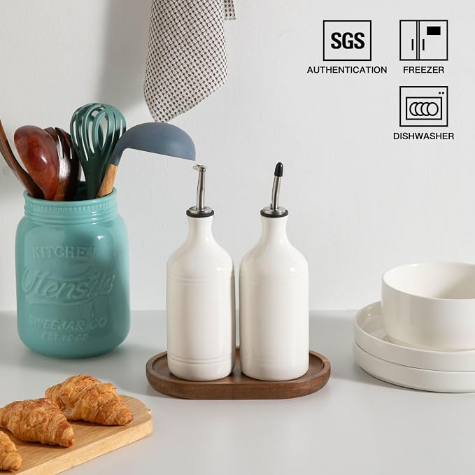 Sweejar Ceramic Olive Oil Dispenser Bottle Set, Opaque Oil Cruet Protects to - Image 4