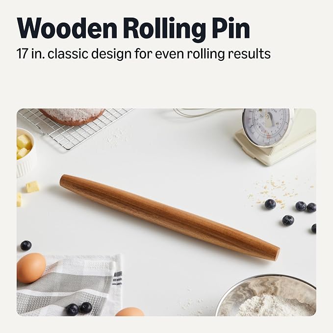Amazon Basics Wooden French Rolling Pin, 17 in., Acacia Wood, Hand Wash Only - Image 2