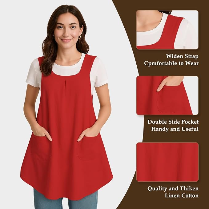 Apron for Women with Pocket Cotton Linen, Japanese Cross Back Apron for - Image 3