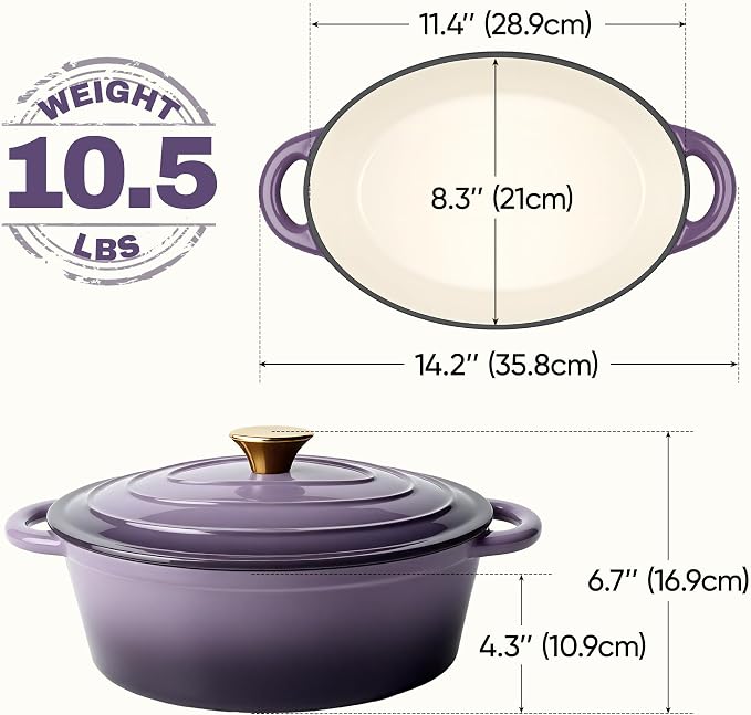 Oval Dutch Oven for Bread Baking, 4.5 Quart Non Stick Enameled Cast Iron Dutch - Image 3