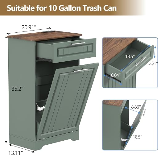 Single 10 Gallon Tilt Out Trash Can Cabinet - Image 6