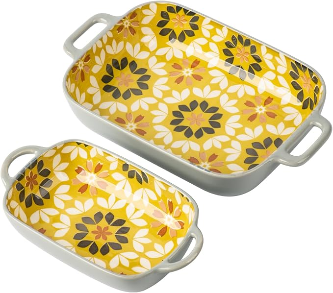 ONCCI Ceramic Baking Dish Set, 2-Piece Hand-painted Porcelain Rectangular by ONECCI