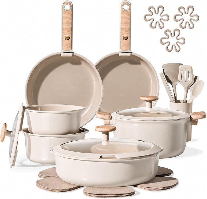CAROTE 25 Pcs Ceramic Cookware Sets, Pots and Pans Set Non Stick, Detachable by CAROTE