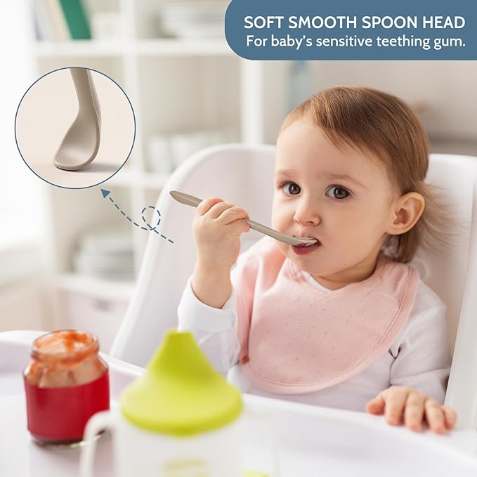 6 Piece Silicone Baby Feeding Spoons, First Stage Infant Soft-Tip Easy on Gums - Image 4