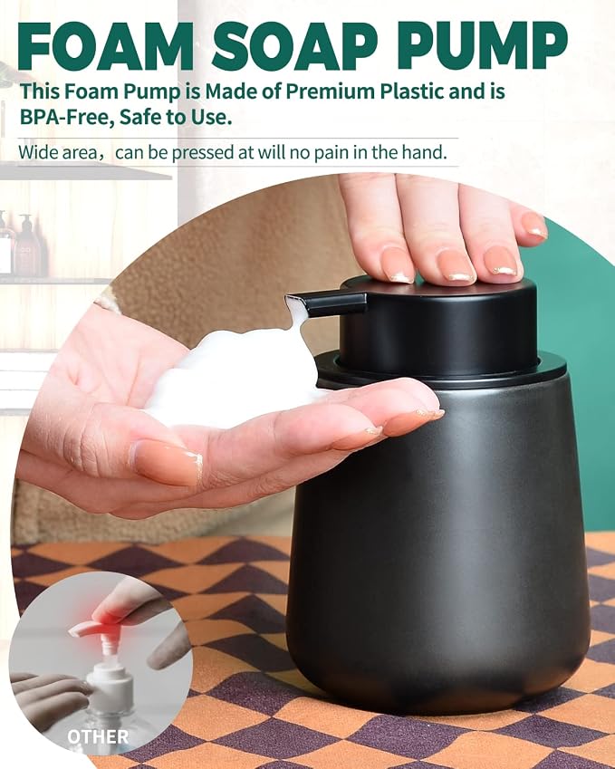 Bosilunlife Ceramic Foaming Soap Dispenser - 12Oz Bathroom Countertop Kitchen - Image 2
