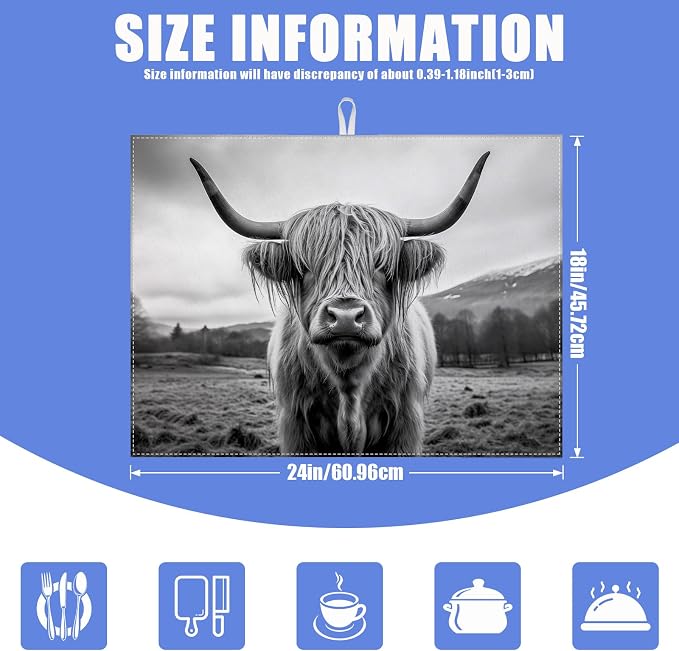 Highland Cow Dish Drying Mat for Kitchen Counter Drying Pad Absorbent - Image 2
