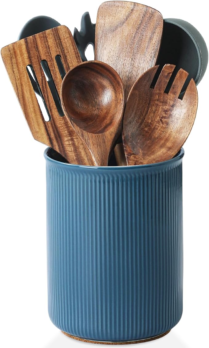 LoeJan Utensil Holder, Extra Large Utensil Crock, Stable Ceramic Utensil by LoeJan