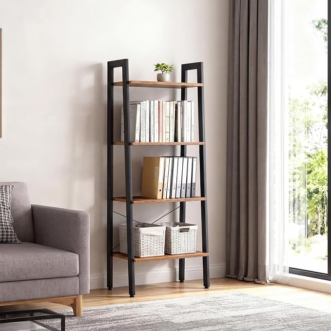 DUMOS Ladder Shelf, 4-Tier Display Bookshelf, Industrial Style Storage Standing - Image 7