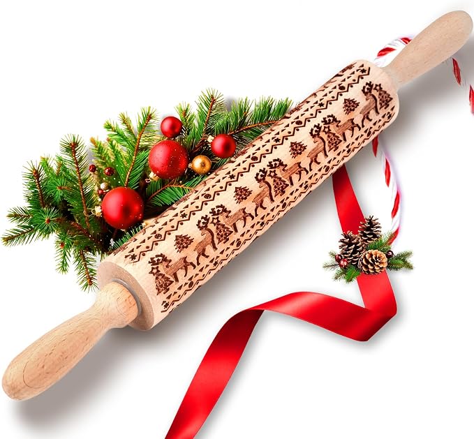 Stocking Stuffers Gifts for Women, Wooden Embossed Rolling Pin for Baking - Image 9