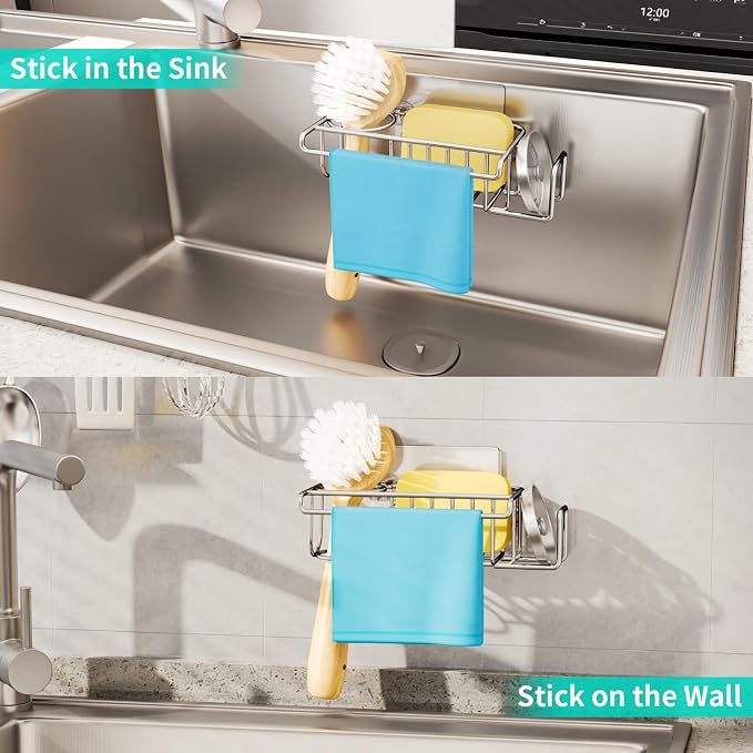 HapiRm 4 in 1 Sink Caddy Sponge Holder, SUS304 Stainless Steel Kitchen Brush - Image 7