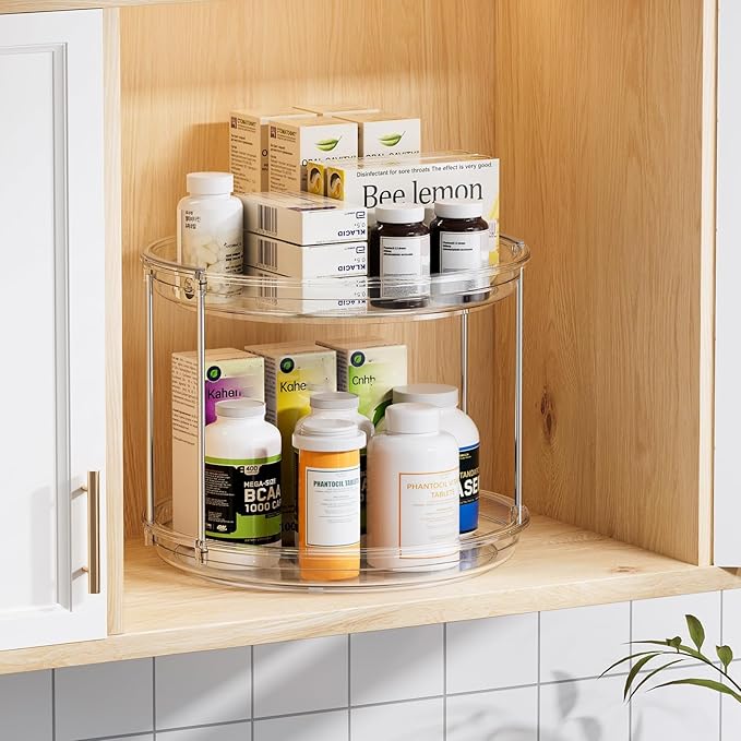 LAMU Rotating Makeup Organizer for Vanity, 10.6in 2 Tier Lazy Susan Turntable - Image 2