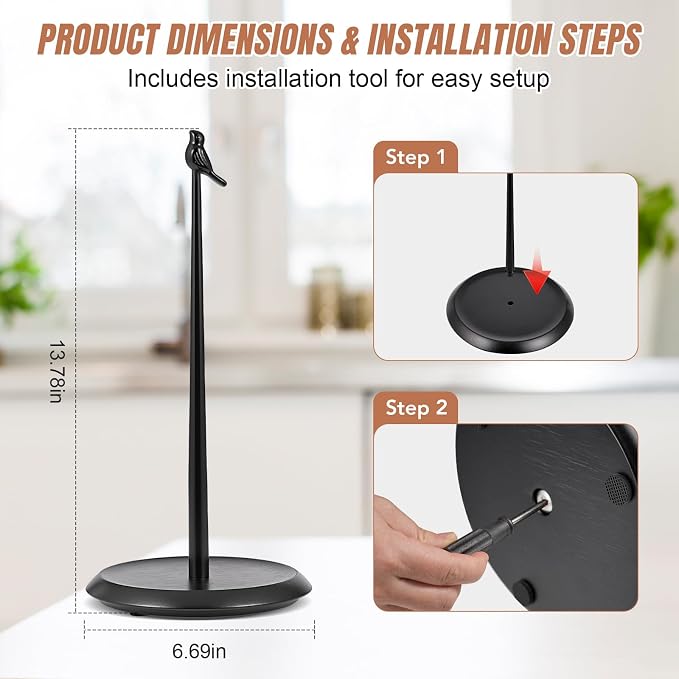 Wooden Paper Towel Holder countertop, Stylish Bird Shaped, Solid Wood Base&Iron - Image 7