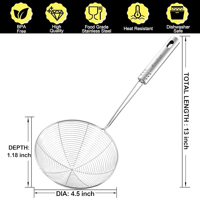 Anaeat 4.5" Stainless Steel Spider Skimmer, Professional Kitchen Pasta Strainer - Image 6