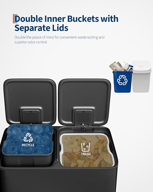Garvee Double Trash Can, 2 x 10.6 gal Garbage Can - Image 3