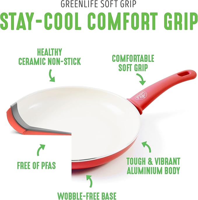 GreenLife 16 Piece Nonstick Cookware Set, Soft Grip Non-Toxic PFAS-Free Ceramic - Image 4