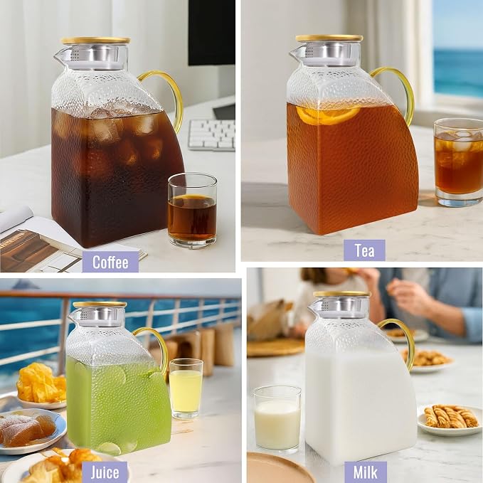 WARMSIMPLE Glass Pitcher With Lid, 1 Gallon Glass Water Pitcher - Image 3