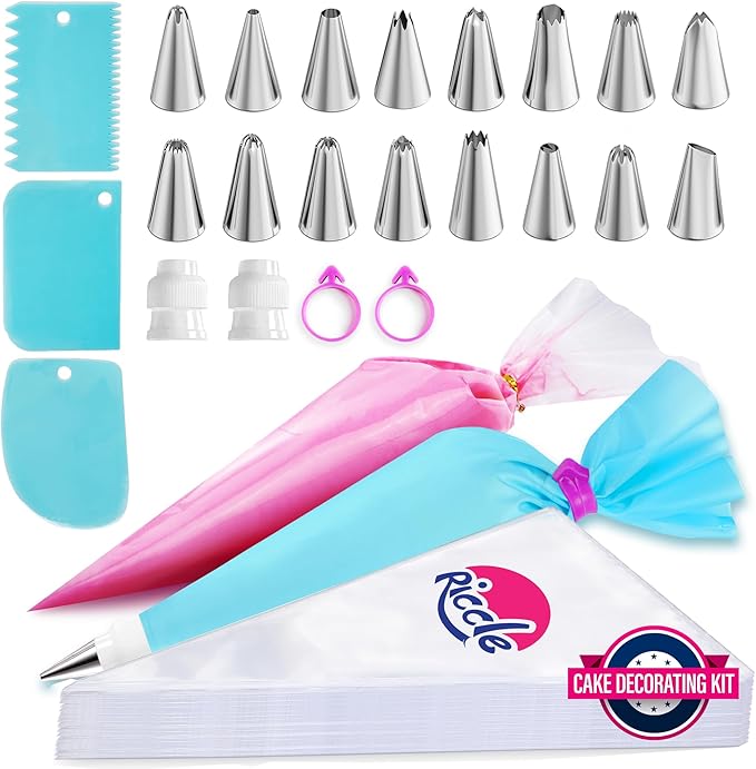 Riccle Piping Bags and Tips Set, 11.8 Inch 100 Anti Burst Piping Bags, 1 by Riccle