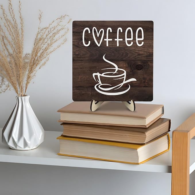 Coffee Bar Sign Plaque Decor, Coffee Bar Accessories, Rustic Wooden Tabletop - Image 4