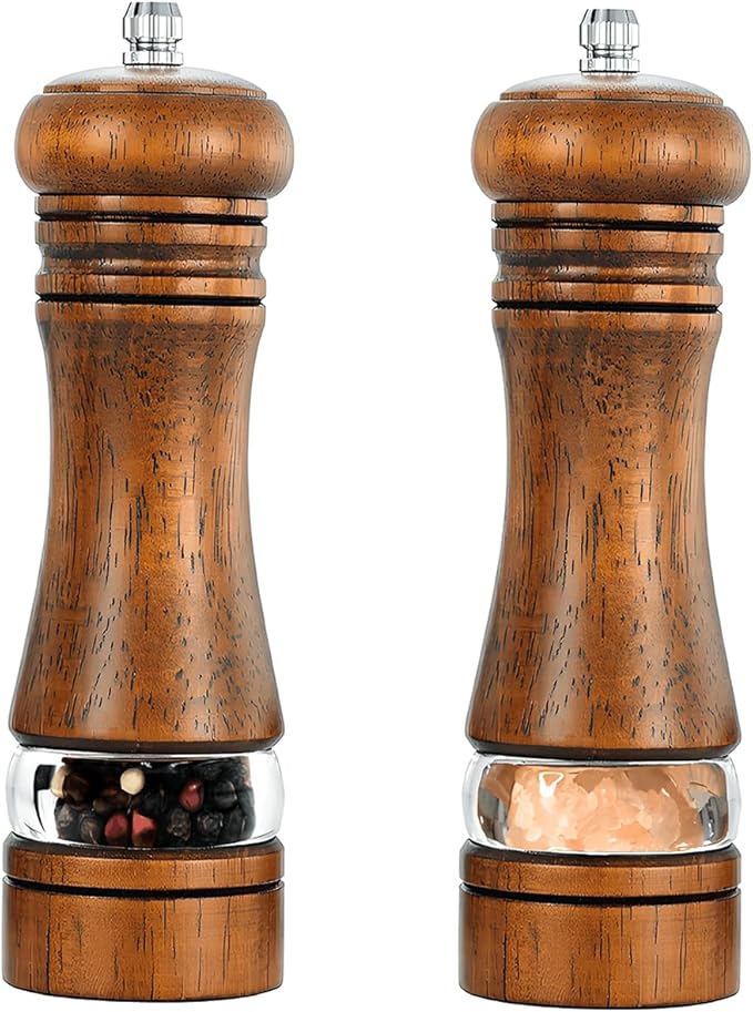 2-Piece Salt and Pepper Grinder Set, 6.5 Inch Wooden Salt and Pepper Mills by mosuniro