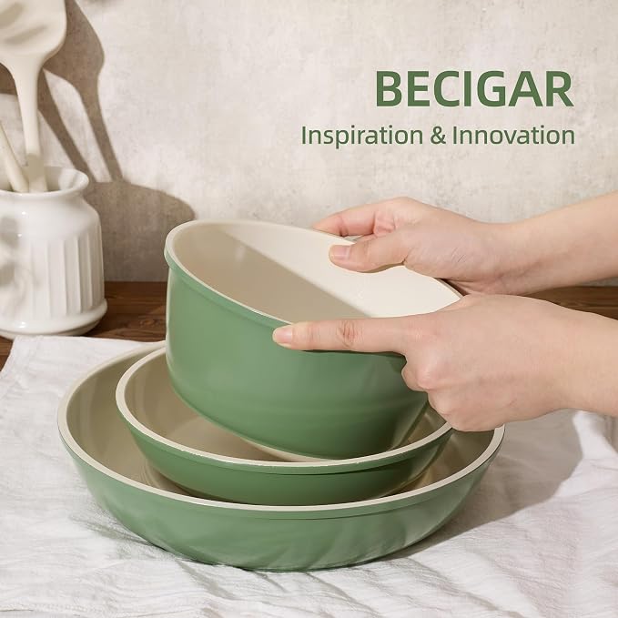 BECIGAR 8PCS Ceramic Cookware, Nonstick Ceramic Pan, Removable Handle Pots and - Image 5