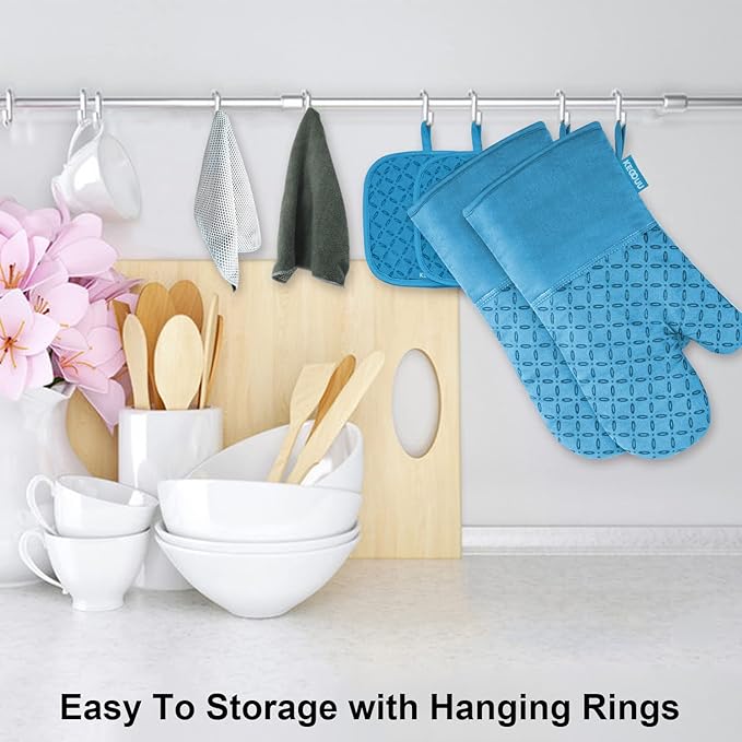 KEGOUU Oven Mitts and Pot Holders 6pcs Set, Kitchen Oven Glove High Heat - Image 4
