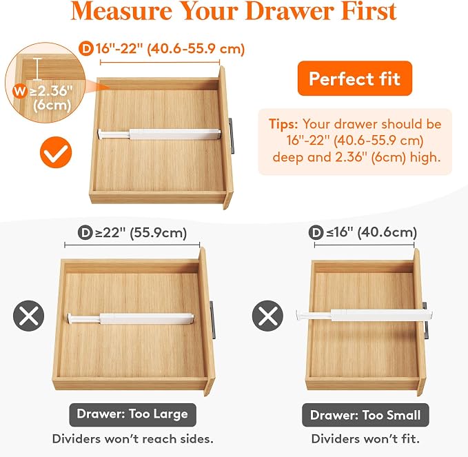 Lifewit 8 Pack 2.36" High Drawer Dividers 40-56cm/16-22 Adjustable Drawer - Image 3