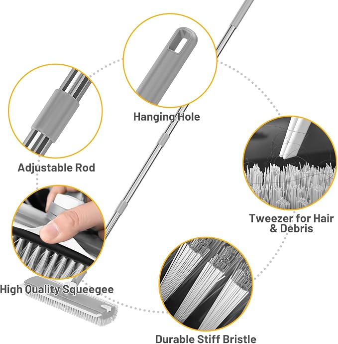 Floor Scrub Brush with Long Handle: 3 in 1 Heavy-Duty Floor Scrubber Brush with - Image 6