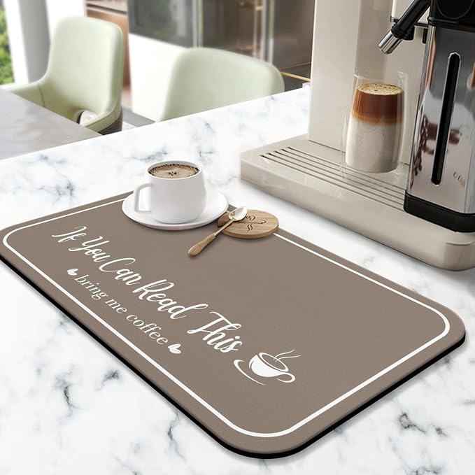 Coffee Bar Mat for Countertops 23inx15in, Absorbent Hide Stain Anti-Slip Cafe - Image 2