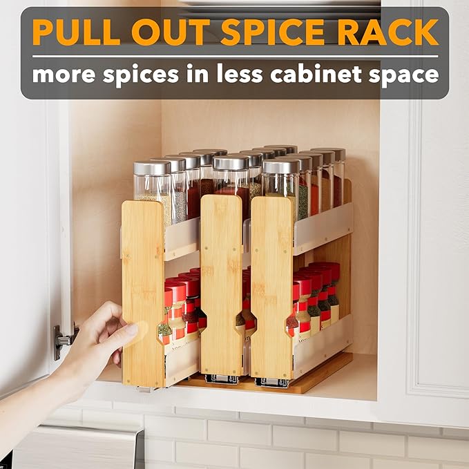 SpaceAid Bamboo Pull Out Spice Rack Organizer - Image 5