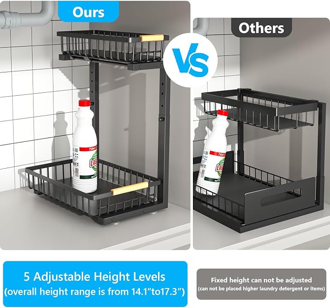 Merrylun Under Sink Organizers, 5 Adjustable Height, Metal Pull Out Under Sink - Image 5