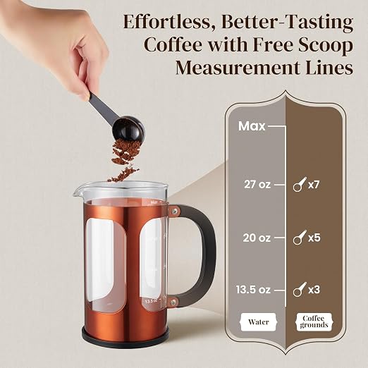 Veken French Press Coffee Maker 34oz 1 L, No Plastic Touching Cafe, Heat - Image 8