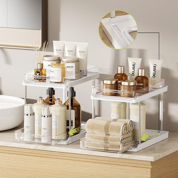 Delamu 2-Tier Bathroom Under Sink Organizers and Storage, Pull Out Cabinet - Image 3