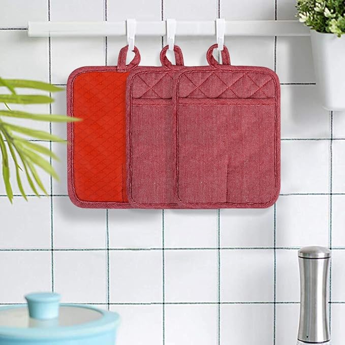 Pot Holders Yarn-Dyed Set of 3 Non Slip Silicone Kitchen Lines Heat Resistant - Image 7