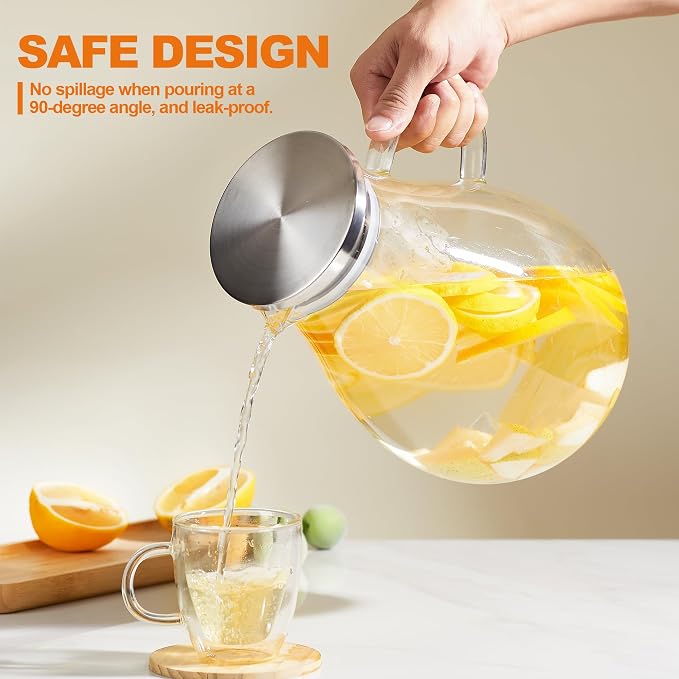 1 Gallon Glass Pitcher with Lid and Handle, Hot & Cold Water Jug, Extra-Wide - Image 7