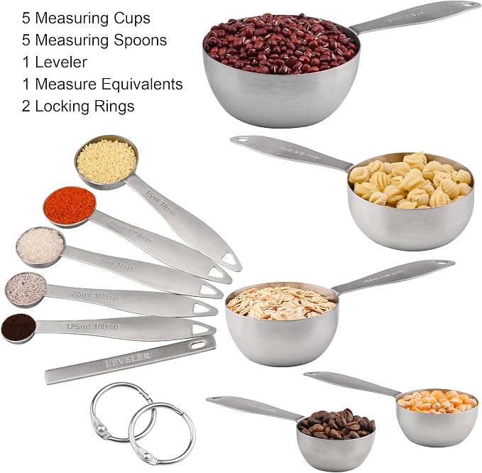 Measuring Cups and Spoons, 12 Piece Metric & US 18/8 Stainless Steel Measuring - Image 3