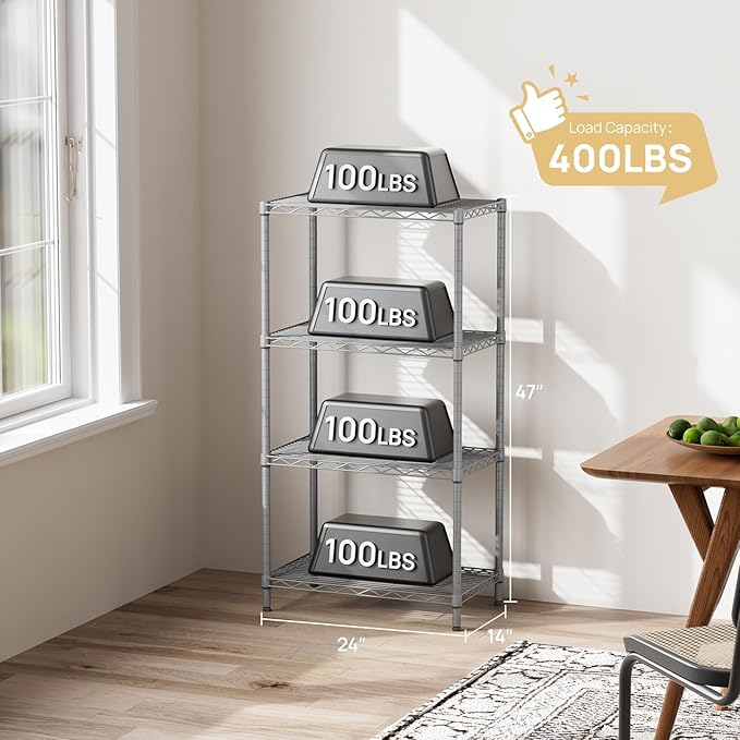 SINGAYE 4 Shelves Adjustable Storage Shelf Wire Shelving Rack Bathroom Standing - Image 6