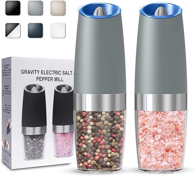 UNNEES Gravity Electric Salt and Pepper Grinder set of 2, Automatic Salt And by UNNEES