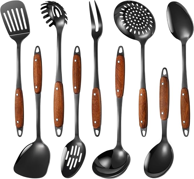 304 Stainless Steel Cooking Utensils Set, Solid Spoon, Spaghetti Spoon by Lazycorner