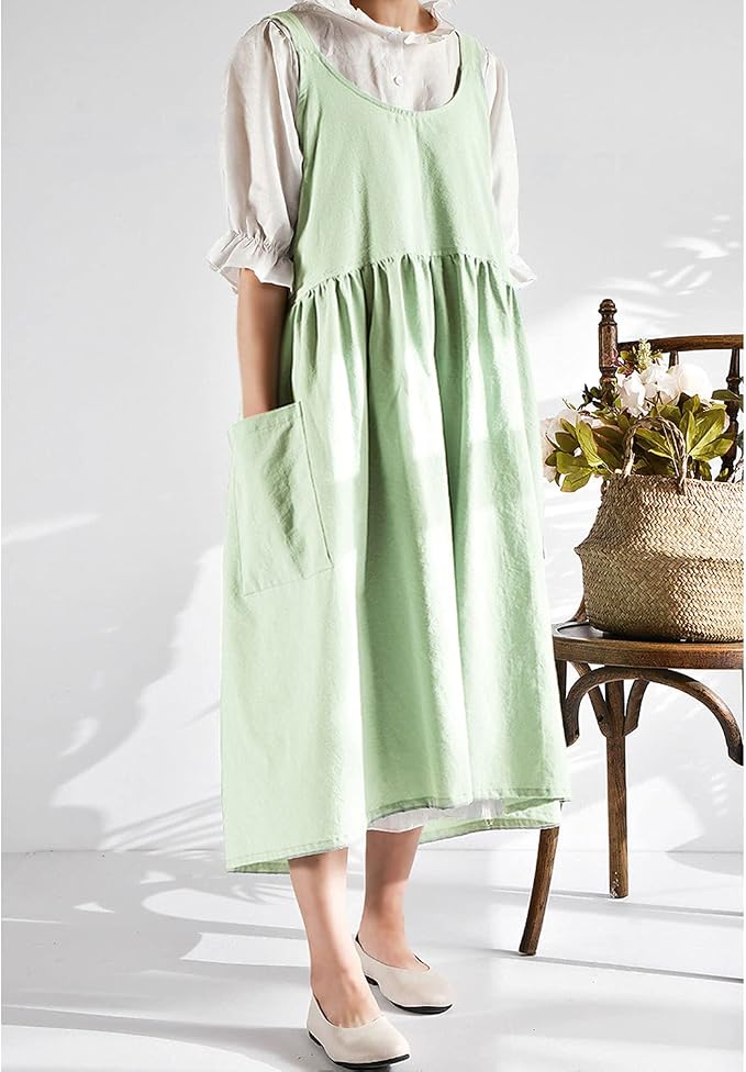 Uaussi Cotton Linen Apron Cross Back Work Apron - Image 3