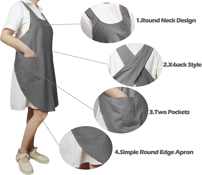 Cotton Cross Back Aprons Solid Color Cooking Kitchen Garden Smock - Image 4