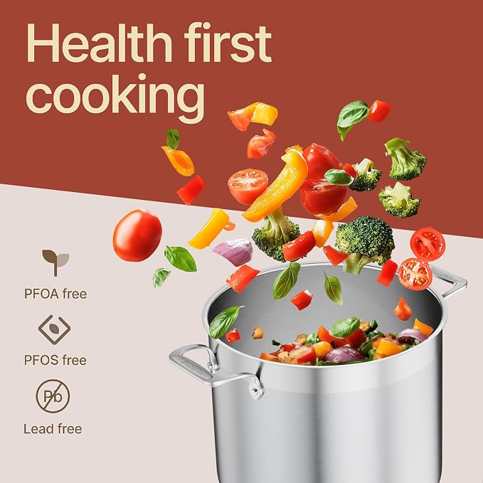 Stainless Steel Stockpot with Lid 12 Quart, Durable 18/8 Stainless Steel - Image 4