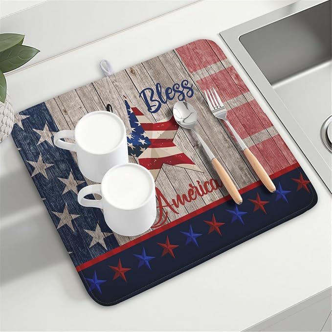 Kawani 4th of July Dish Drying Mat 16x18 Inch Patriotic God Bless America - Image 8